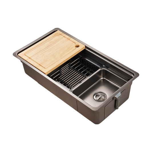 Haustern Neptune Series Hand Crafted Stainless Steel Fusion Sink w accessories-Diamond Black Colour (HT-NEPTUNE-780-BK)