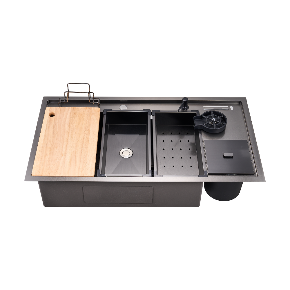 Haustern Uranus Series Hand Crafted Stainless Steel Fusion Sink w accessories - Titanium Grey Colour (HT-URANUS-1000-TG)