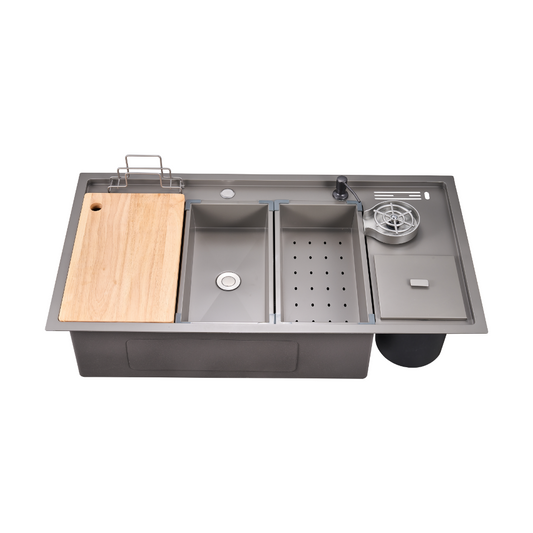 Haustern Uranus Series Hand Crafted Stainless Steel Fusion Sink w accessories - Diamond Black Colour (HT-URANUS-1000-BK)