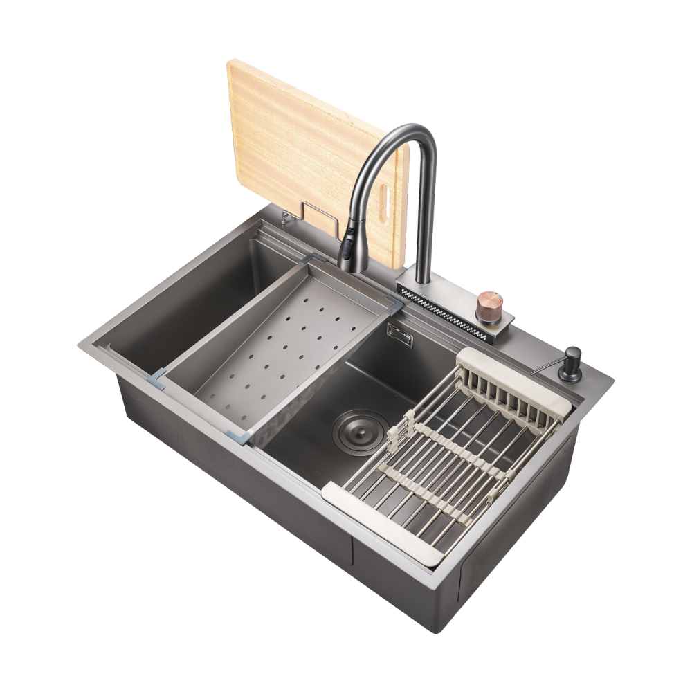 Haustern Mercury Series Hand Crafted Stainless Steel Fusion Sink w accessories-Diamond Black Colour (HT-MERCURY-800-BK)