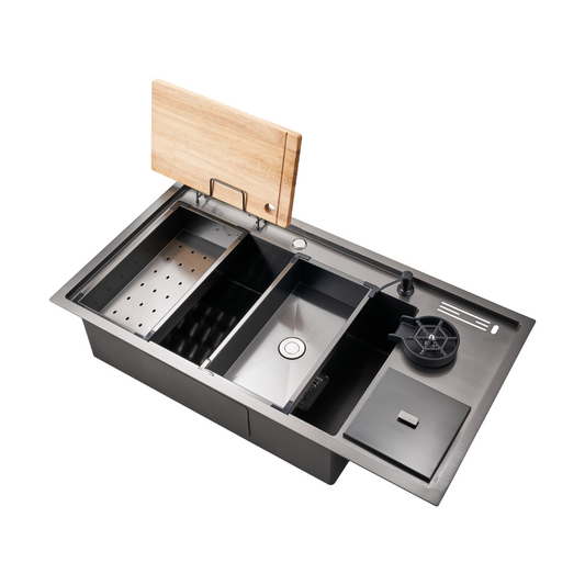 Haustern Uranus Series Hand Crafted Stainless Steel Fusion Sink w accessories - Diamond Black Colour (HT-URANUS-1200-BK)