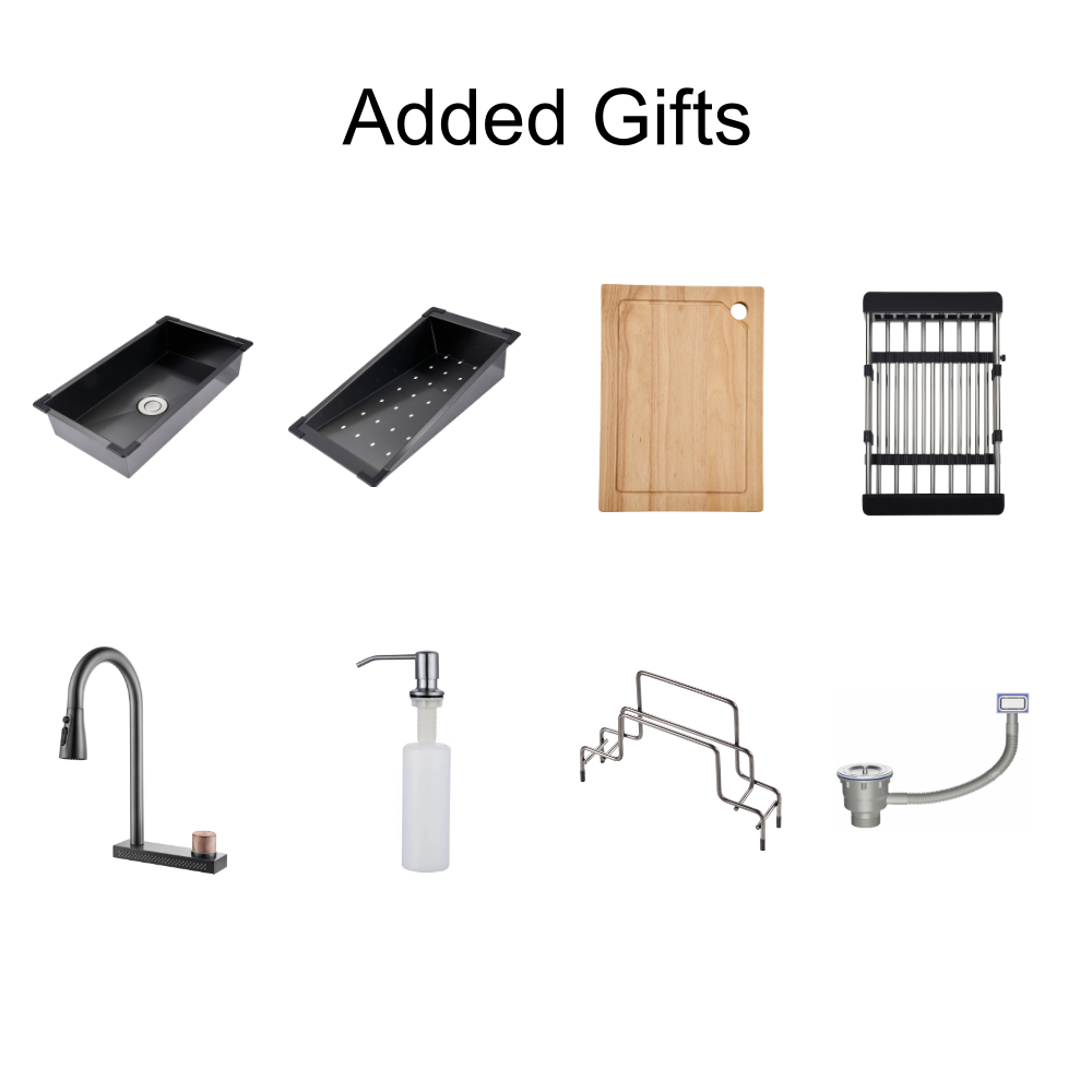 Haustern Mercury Series Hand Crafted Stainless Steel Fusion Sink w accessories-Diamond Black Colour (HT-MERCURY-800-BK)