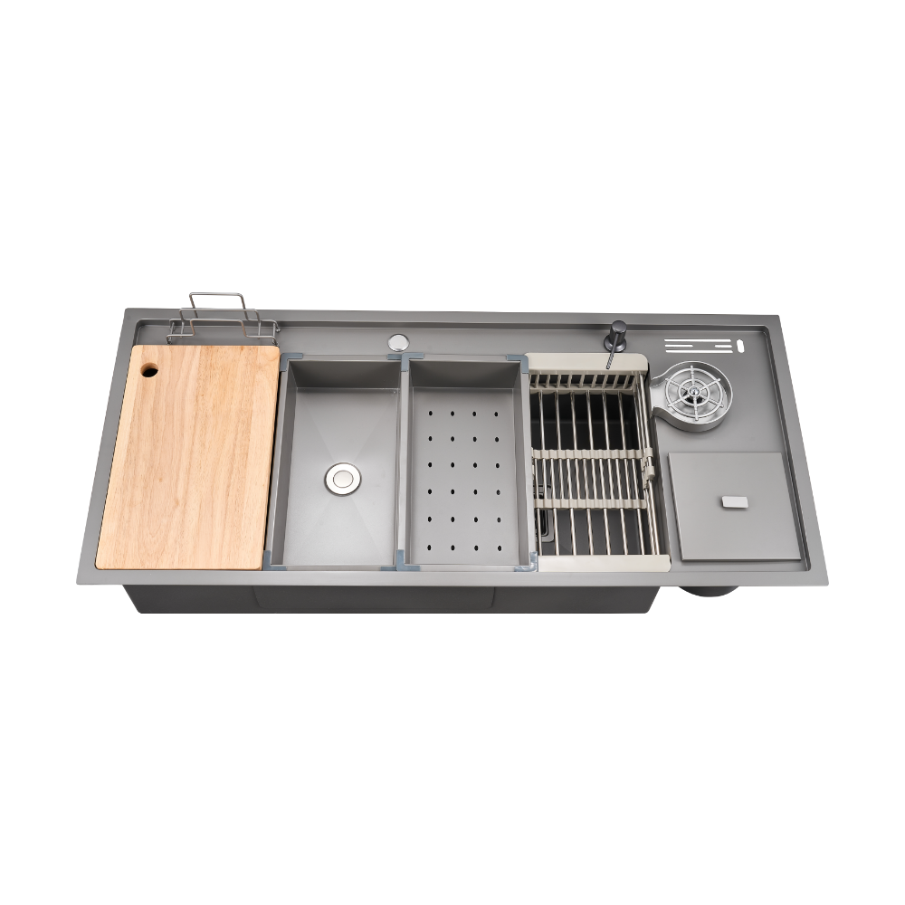 Haustern Uranus Series Hand Crafted Stainless Steel Fusion Sink w accessories - Diamond Black Colour (HT-URANUS-1200-BK)