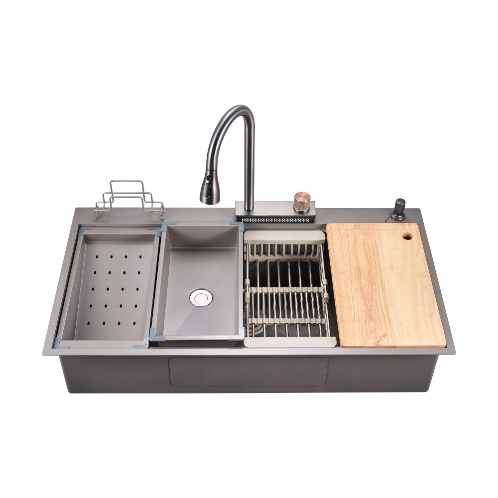 Haustern Mercury Series Hand Crafted Stainless Steel Fusion Sink w accessories-Diamond Black Colour (HT-MERCURY-1000-BK)