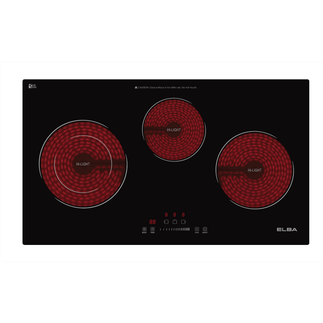 Built-in Ceramic Hob ECH-Q7033ST(BK) Triple Cooking Zones, Vulkera Glass