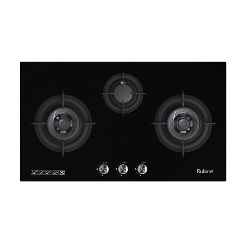 RUBINE RGH-LOTOFLEXI3B-BLFX Glass Gas Hob With Flame Power (5.0kw)