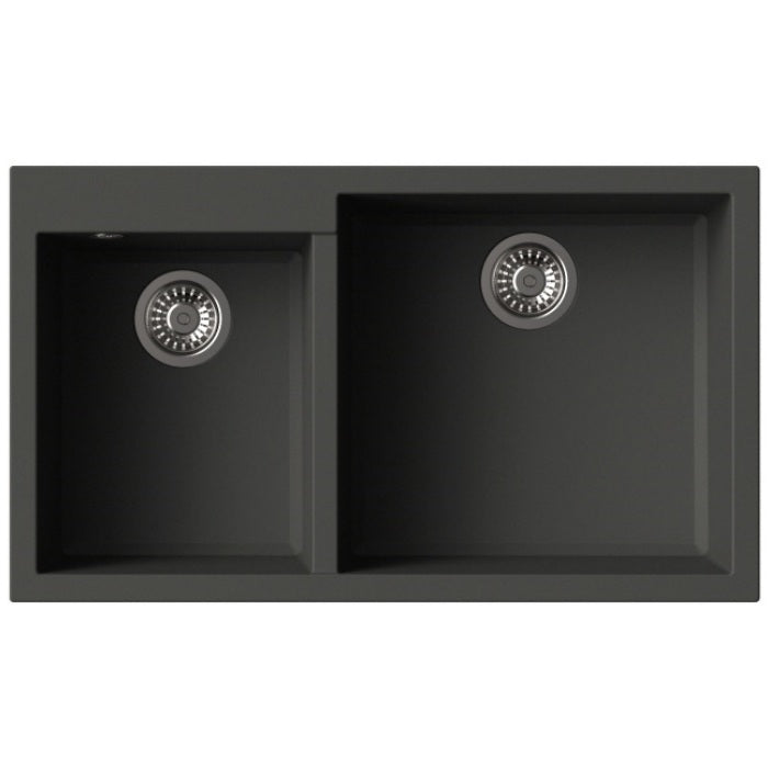 Haustern Prisma Series Granite 2B Top Mount Kitchen Sink Ghisa Black Colour (HT-PRISMA-624B)
