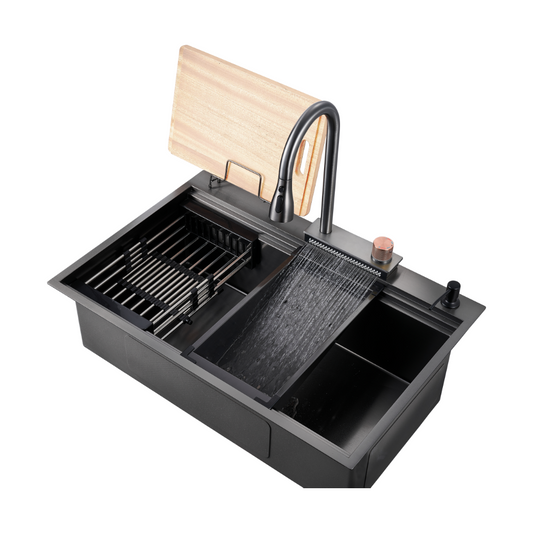 Haustern Mercury Series Hand Crafted Stainless Steel Fusion Sink w accessories-Diamond Black Colour (HT-MERCURY-800-BK)