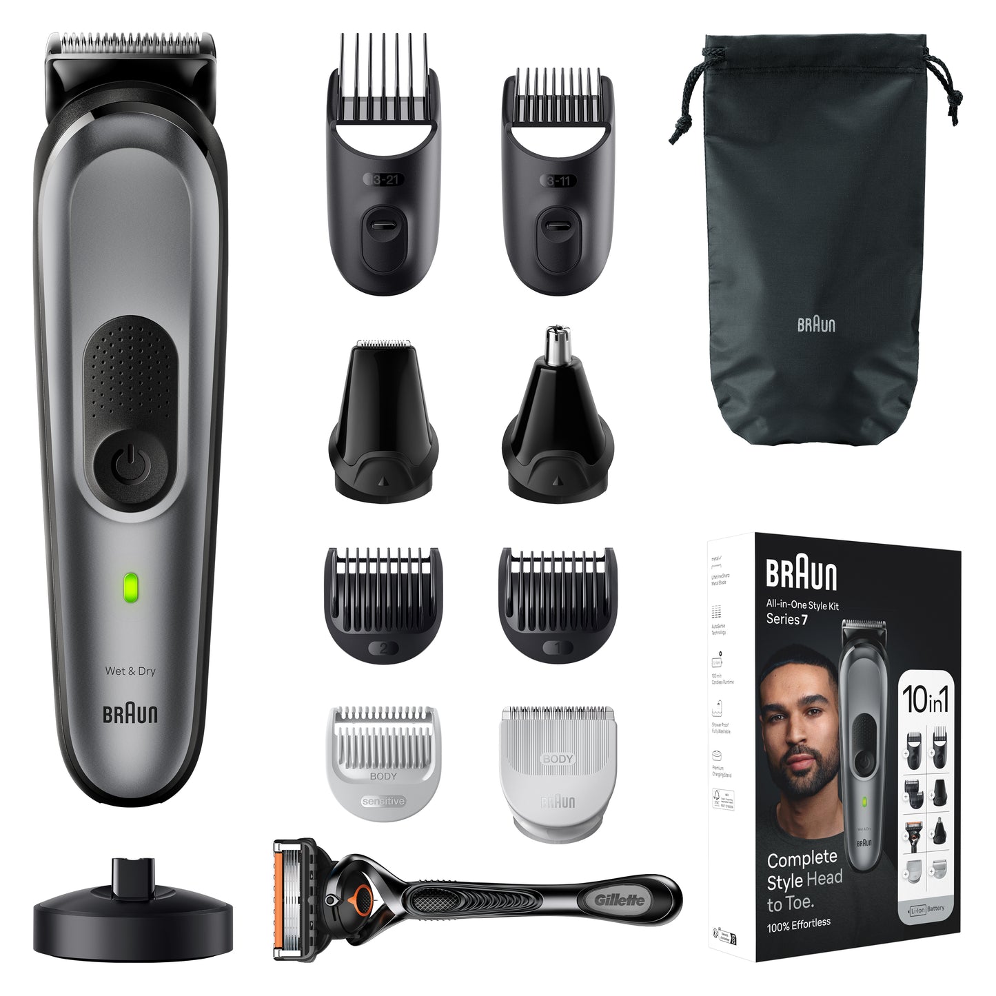 BRAUN ALL-IN-ONE STYLE KIT SERIES 7 7420, 10-IN-1 KIT FOR BEARD, HAIR, MANSCAPING & MORE