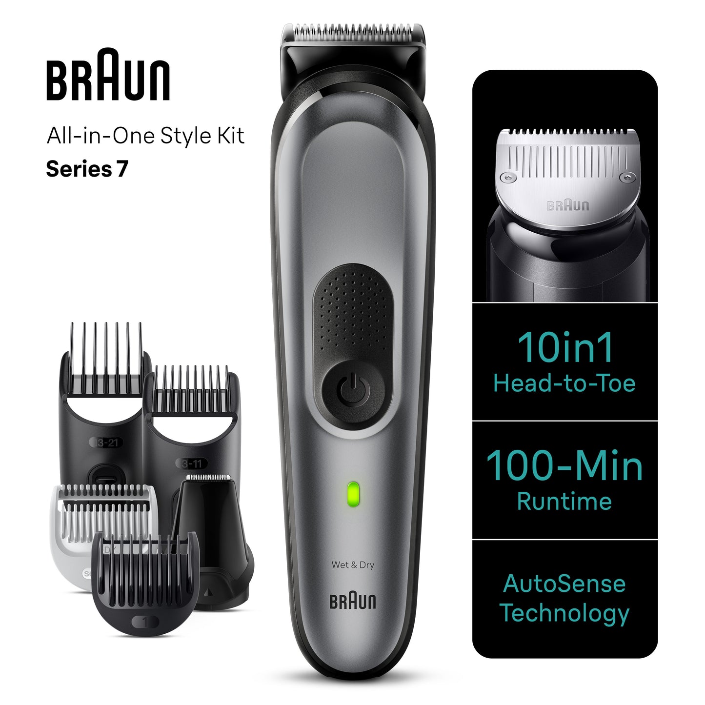 BRAUN ALL-IN-ONE STYLE KIT SERIES 7 7420, 10-IN-1 KIT FOR BEARD, HAIR, MANSCAPING & MORE
