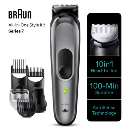 BRAUN ALL-IN-ONE STYLE KIT SERIES 7 7420, 10-IN-1 KIT FOR BEARD, HAIR, MANSCAPING & MORE