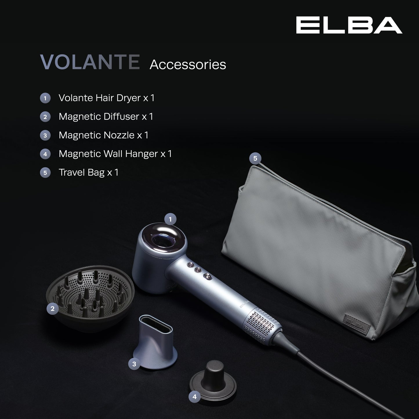 Hair Dryer VOLANTE EHD-Q6663DC(SV) - BLDC Motor, Silver Blue (1,600W)