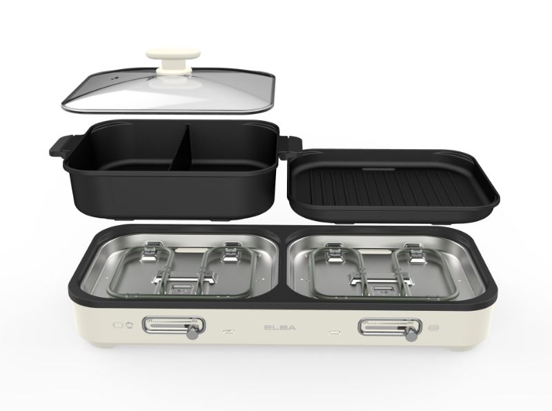 2-in-1 Hotpot and BBQ Griller EGL-S3055(BG) - 2 Grill Plates and 2 Side Non-Stick Hotpot (3L/2000W)